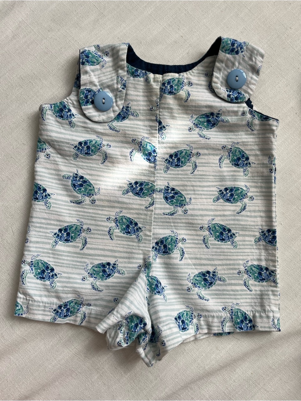 Hand crafted Baby Turtle Print Romper — Blue & Green